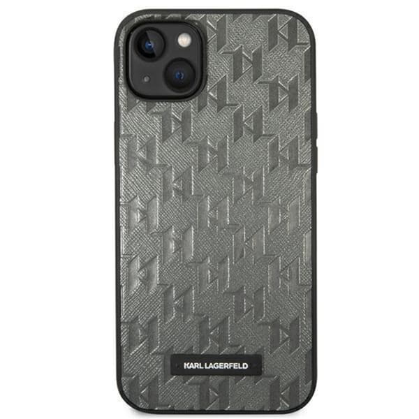 Karl Lagerfeld iPhone 14 Plus Skal Saffiano Mono Metal Logo - Grå