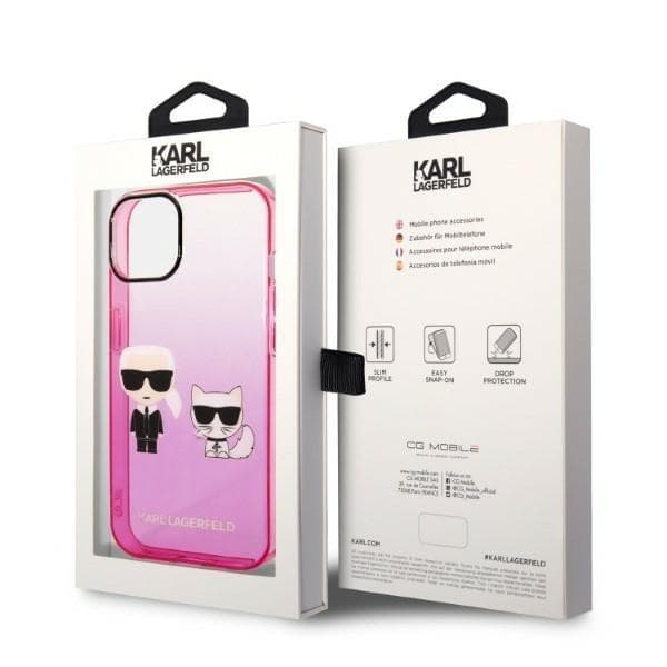 Karl Lagerfeld iPhone 14 Plus Skal Gradient Ikonik Karl & Choupette - Rosa