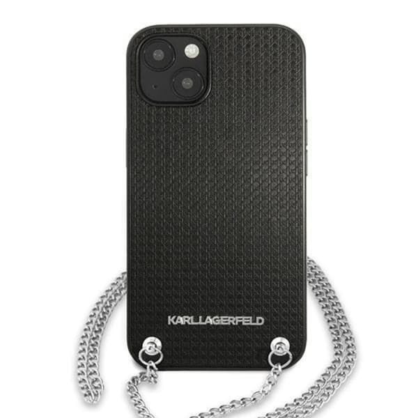 Karl Lagerfeld iPhone 13 mini Halsbandskal Läder Textured and Chain - Svart