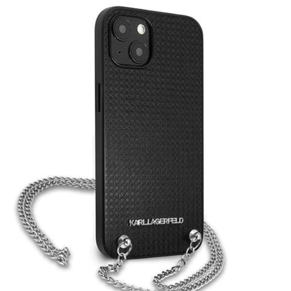 Karl Lagerfeld iPhone 13 mini Halsbandskal Läder Textured and Chain - Svart
