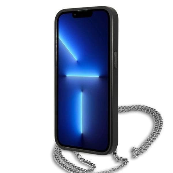 Karl Lagerfeld iPhone 13 mini Halsbandskal Läder Textured and Chain - Svart