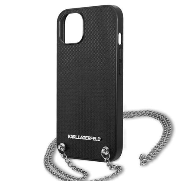 Karl Lagerfeld iPhone 13 mini Halsbandskal Läder Textured and Chain - Svart