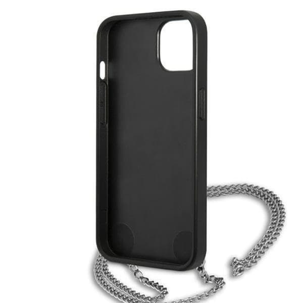 Karl Lagerfeld iPhone 13 mini Halsbandskal Läder Textured and Chain - Svart