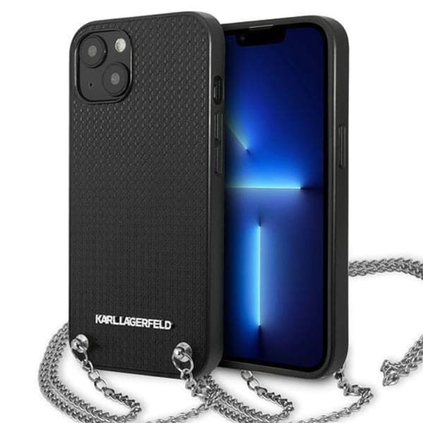 Karl Lagerfeld iPhone 13 mini Halsbandskal Läder Textured and Chain - Svart