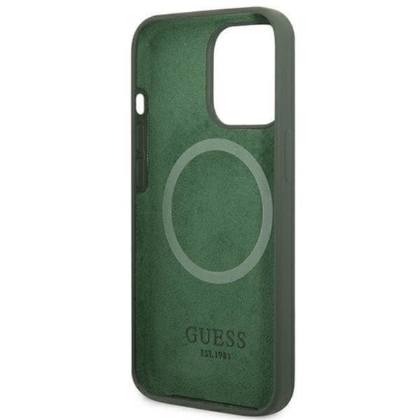 Guess iPhone 13 Pro Max Skal MagSafe Silicone Logo Plate - Grön