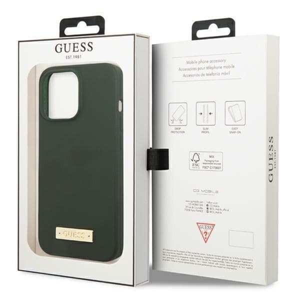 Guess iPhone 13 Pro Max Skal MagSafe Silicone Logo Plate - Grön