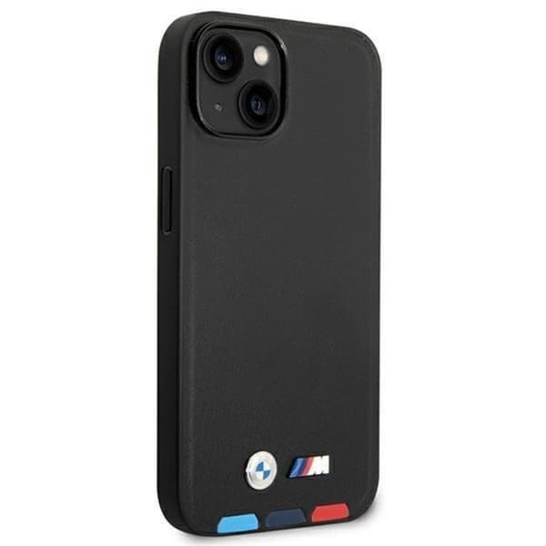 BMW iPhone 14 Plus Skal Läder Stamp Tricolor - Svart