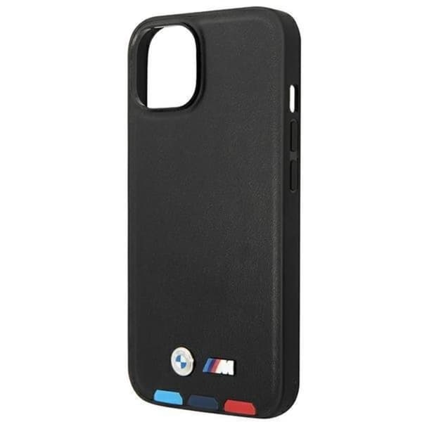 BMW iPhone 14 Plus Skal Läder Stamp Tricolor - Svart