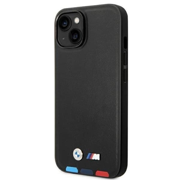 BMW iPhone 14 Plus Skal Läder Stamp Tricolor - Svart