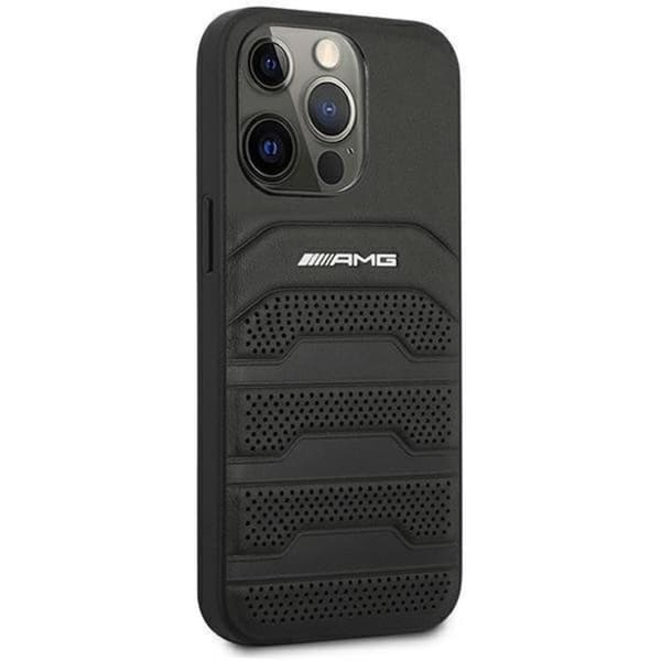 AMG iPhone 14 Pro Max Skal Läder Debossed Lines - Svart