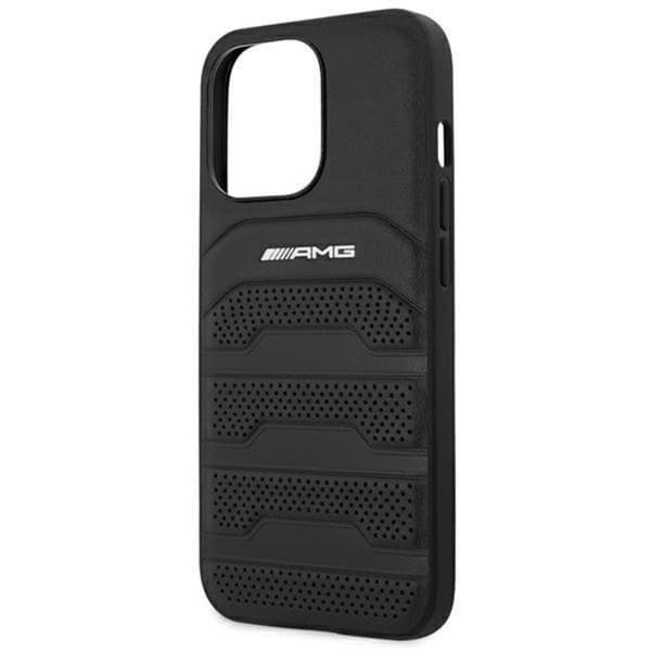 AMG iPhone 14 Pro Max Skal Läder Debossed Lines - Svart