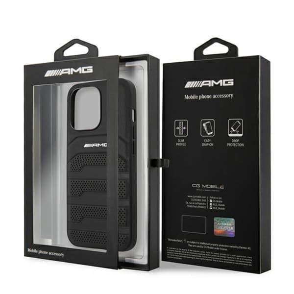 AMG iPhone 14 Pro Max Skal Läder Debossed Lines - Svart