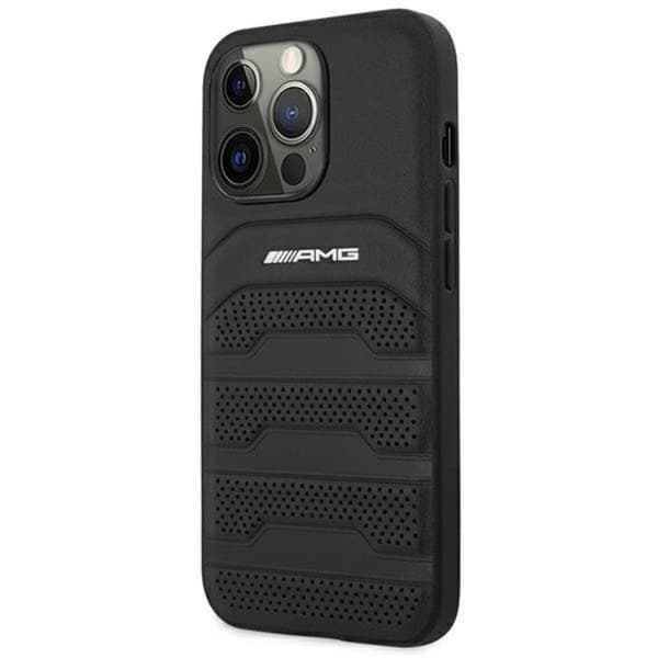 AMG iPhone 14 Pro Max Skal Läder Debossed Lines - Svart