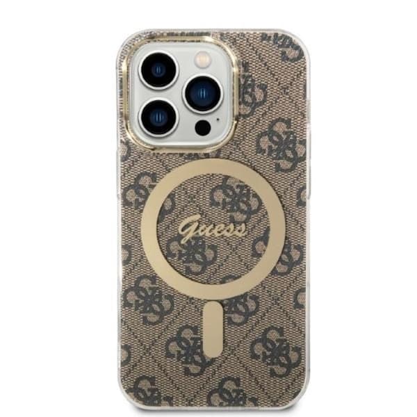 GUESS iPhone 14 Pro Max Magsafe Skal Print + Trådlös Laddare - Brun