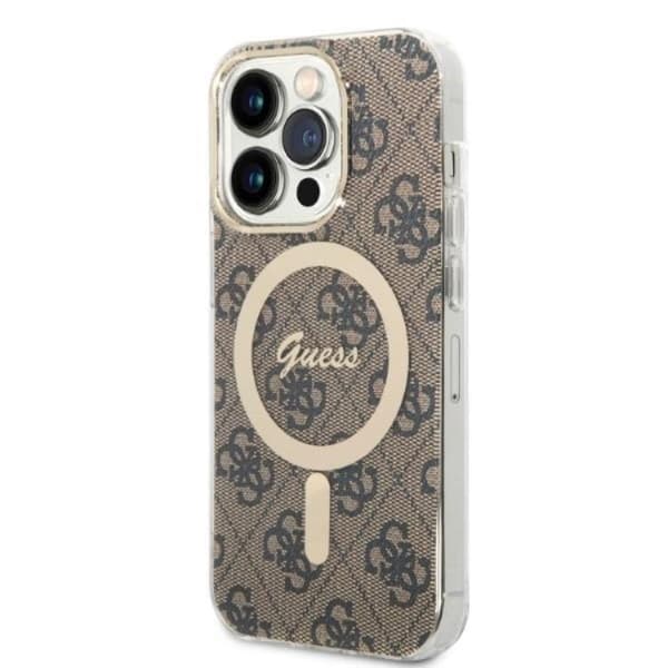 GUESS iPhone 14 Pro Max Magsafe Skal Print + Trådlös Laddare - Brun