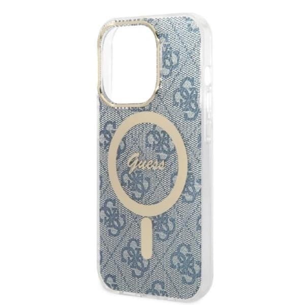 GUESS iPhone 14 Pro Max Magsafe Skal Print + Trådlös Laddare - Blå