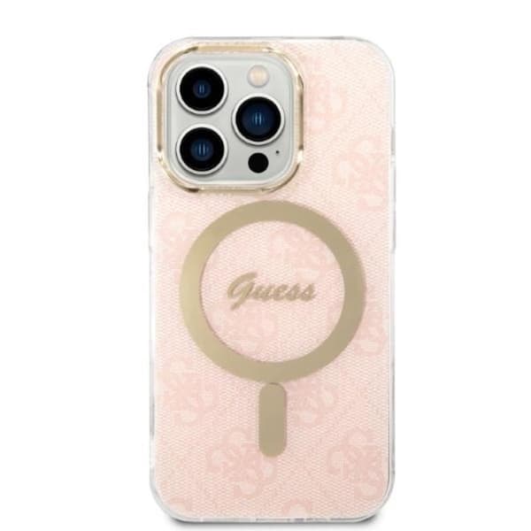 GUESS iPhone 14 Pro Magsafe Skal Print + Trådlös Laddare - Rosa