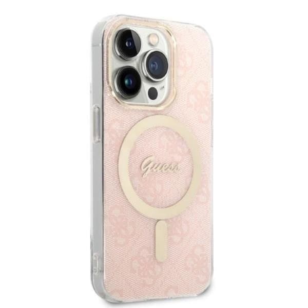 GUESS iPhone 14 Pro Magsafe Skal Print + Trådlös Laddare - Rosa