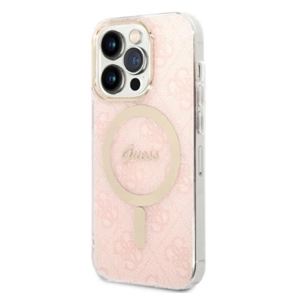 GUESS iPhone 14 Pro Magsafe Skal Print + Trådlös Laddare - Rosa