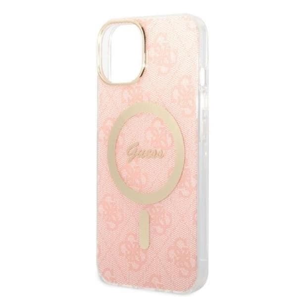 GUESS iPhone 14 Magsafe Skal Print + Trådlös Laddare - Rosa