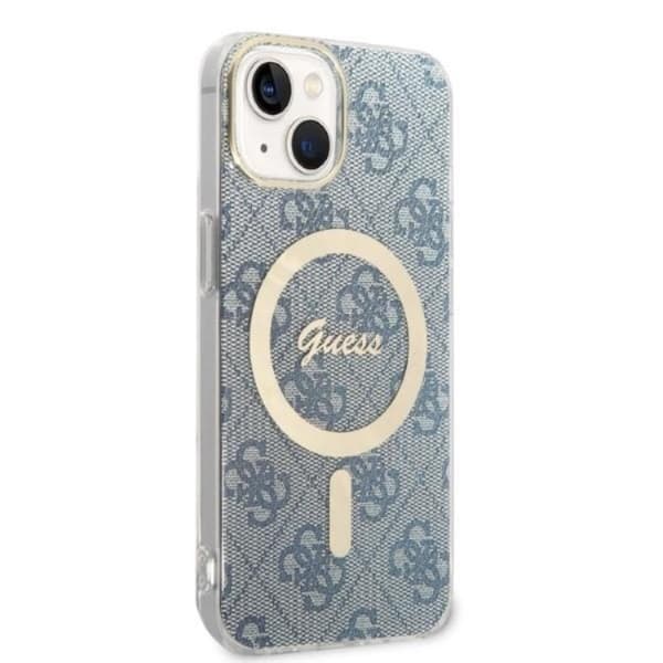 GUESS iPhone 14 Plus Magsafe Skal Print + Trådlös Laddare - Blå