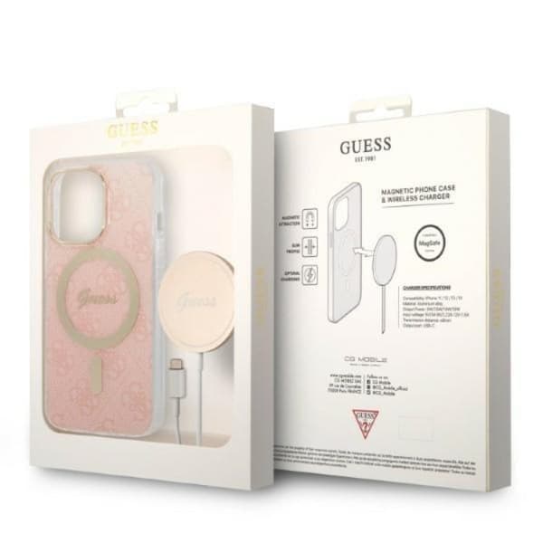 Guess iPhone 13 Pro Max Magsafe Skal Print + Trådlös Laddare - Rosa