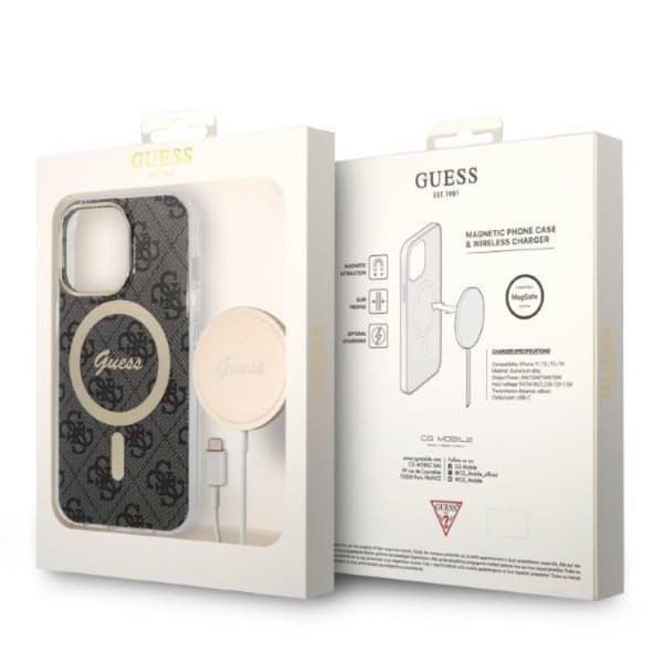 Guess iPhone 13 Pro Magsafe Skal Print + Trådlös Laddare - Svart
