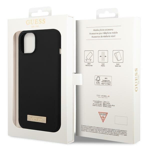 GUESS iPhone 14 Plus Skal MagSafe Silicone Logo Plate - Svart