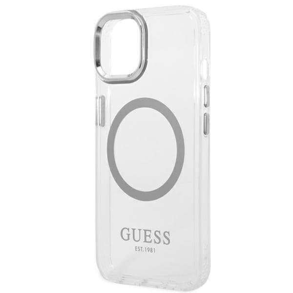 GUESS iPhone 14 Skal Magsafe Metal Outline - Silver