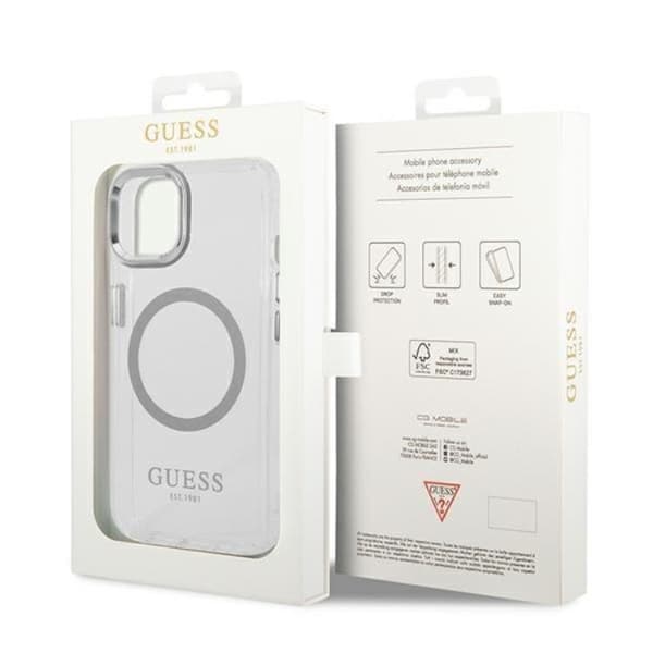 GUESS iPhone 14 Skal Magsafe Metal Outline - Silver