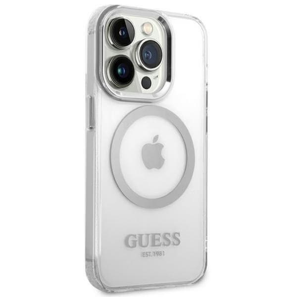 GUESS iPhone 14 Pro Skal Magsafe Metal Outline - Silver