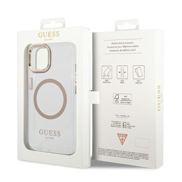 GUESS iPhone 14 Plus Skal Magsafe Metal Outline - Guld