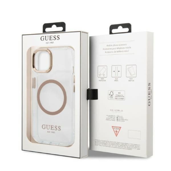 Guess iPhone 13 Skal Magsafe Metal Outline - Guld