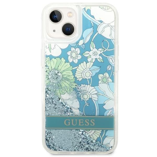 GUESS iPhone 14 Skal Flower Liquid Glitter - Grön