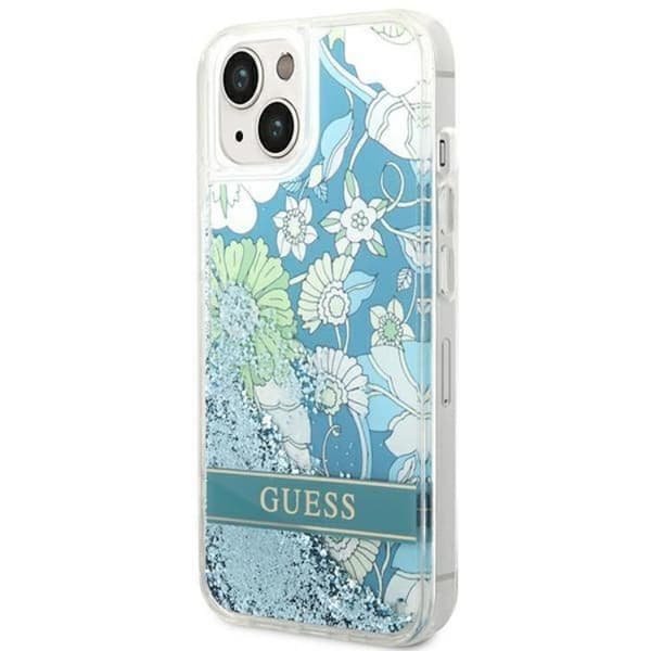 GUESS iPhone 14 Skal Flower Liquid Glitter - Grön