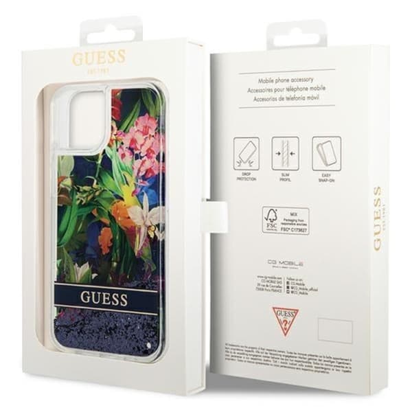 GUESS iPhone 14 Plus Skal Flower Liquid Glitter - Blå