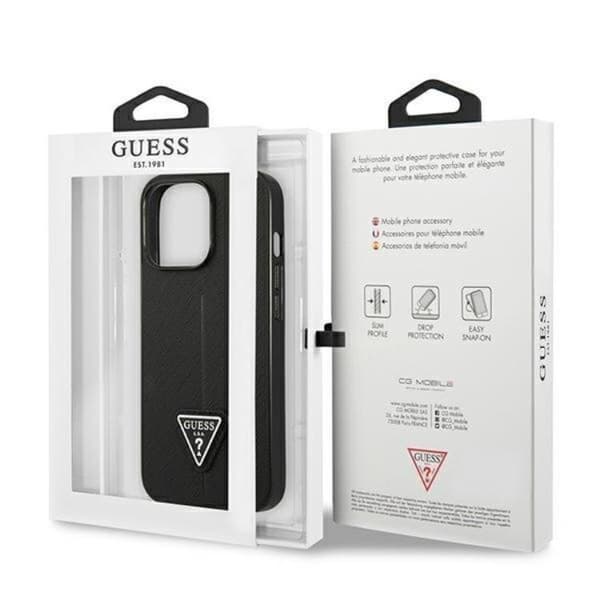 GUESS iPhone 14 Pro Skal Saffiano Triangle Logo - Svart