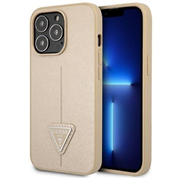 Guess iPhone 13 Pro Skal Saffiano Triangle Logo - Beige