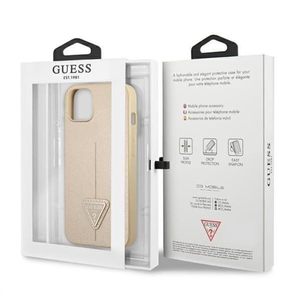 Guess iPhone 13 Mini Skal Saffiano Triangle Logo - Beige