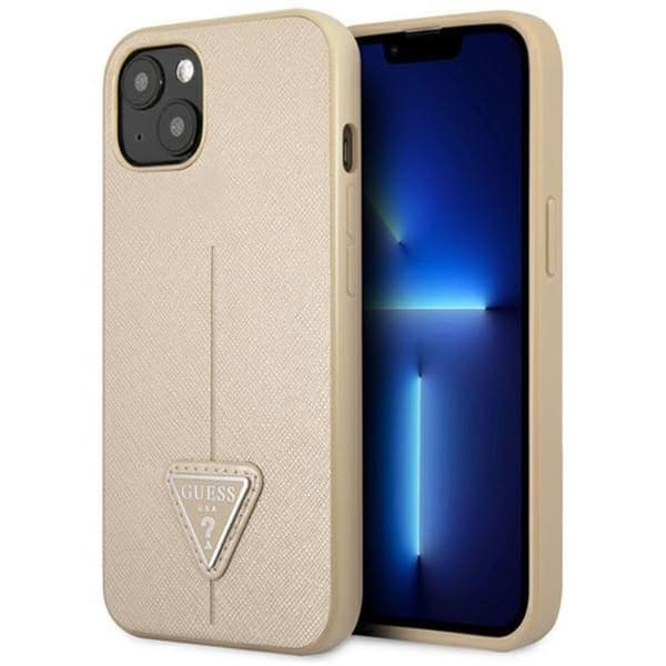 Guess iPhone 13 Mini Skal Saffiano Triangle Logo - Beige