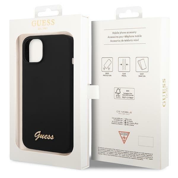 GUESS iPhone 14 Plus Skal Silicone Vintage Gold Logo - Svart