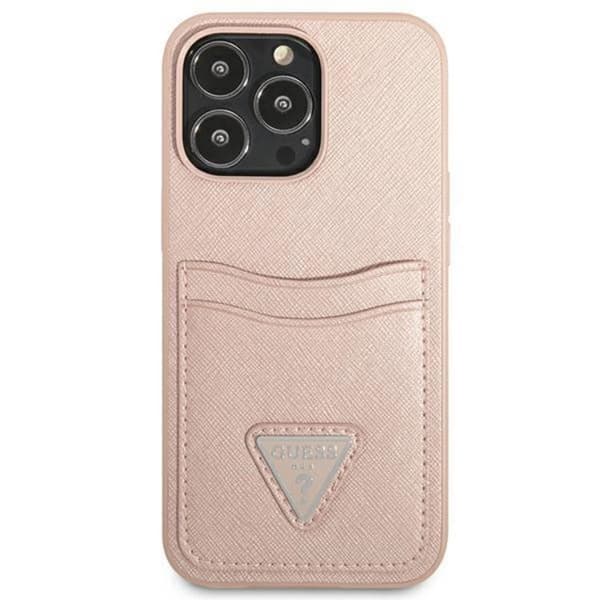 Guess iPhone 13 Pro Max Skal Saffiano Triangle Logo Korthållare - Rosa