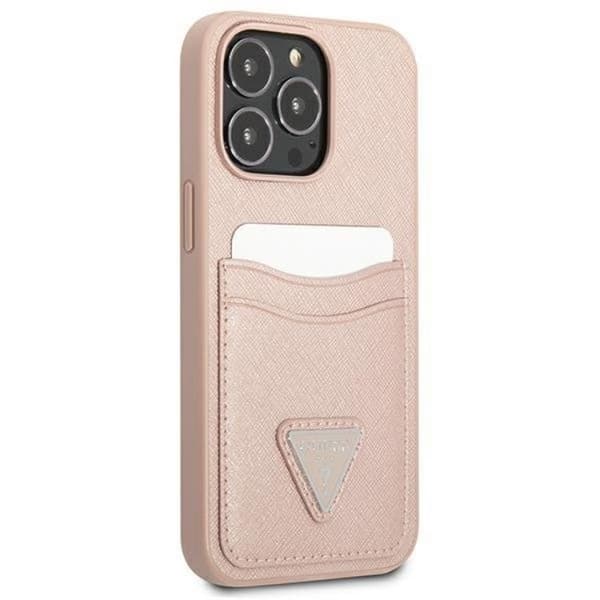 Guess iPhone 13 Pro Max Skal Saffiano Triangle Logo Korthållare - Rosa