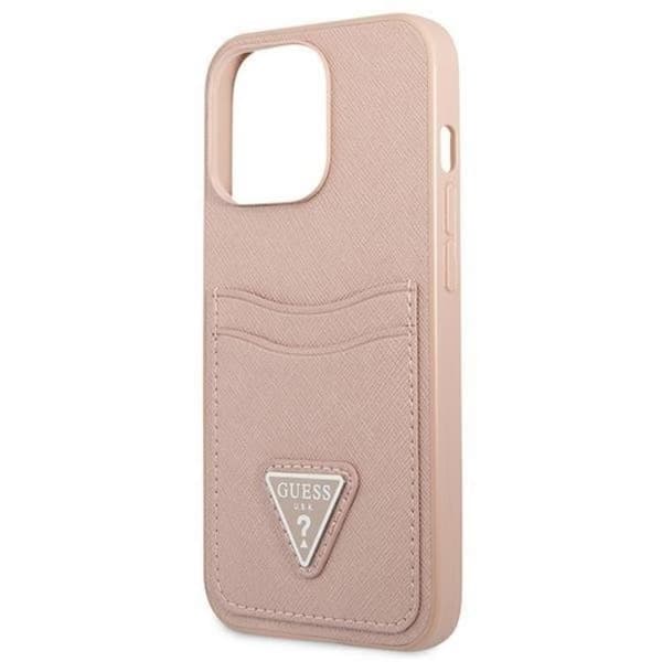 Guess iPhone 13 Pro Max Skal Saffiano Triangle Logo Korthållare - Rosa