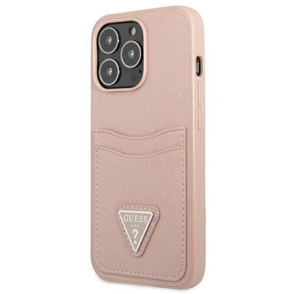 Guess iPhone 13 Pro Max Skal Saffiano Triangle Logo Korthållare - Rosa