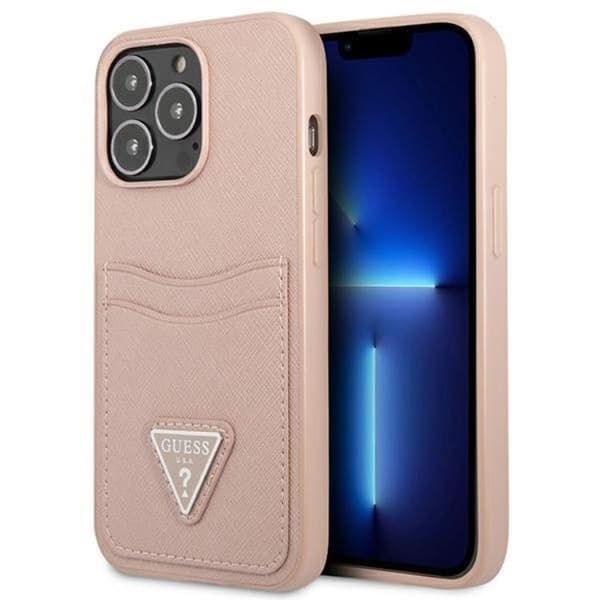 Guess iPhone 13 Pro Max Skal Saffiano Triangle Logo Korthållare - Rosa