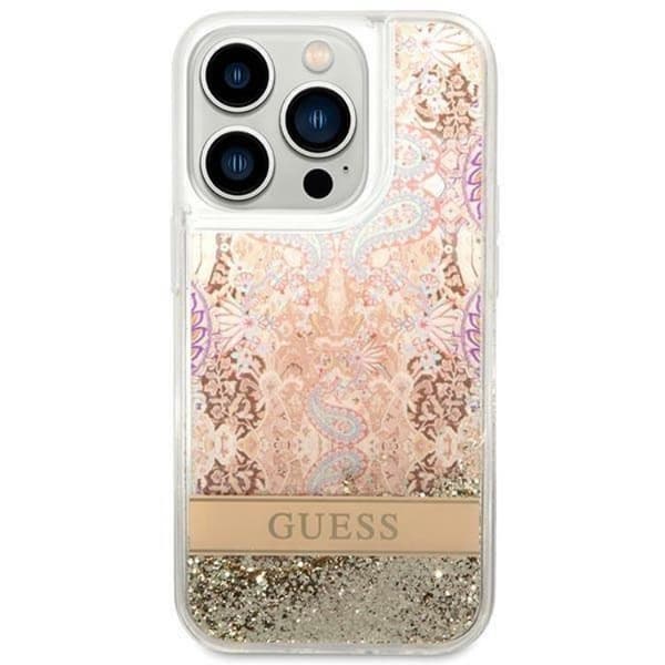 GUESS iPhone 14 Pro Max Skal Paisley Liquid Glitter - Guld