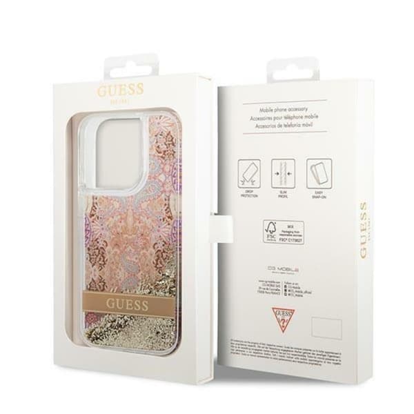 GUESS iPhone 14 Pro Max Skal Paisley Liquid Glitter - Guld