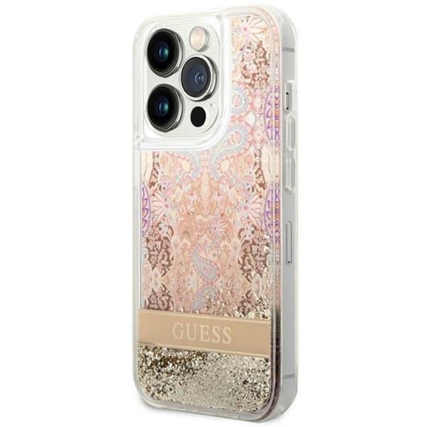 GUESS iPhone 14 Pro Max Skal Paisley Liquid Glitter - Guld