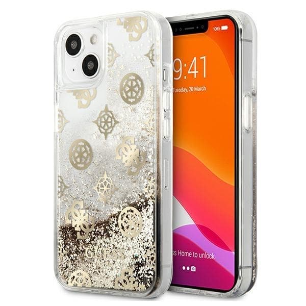 Guess iPhone 13 mini Skal Peony Liquid Glitter - Guld
